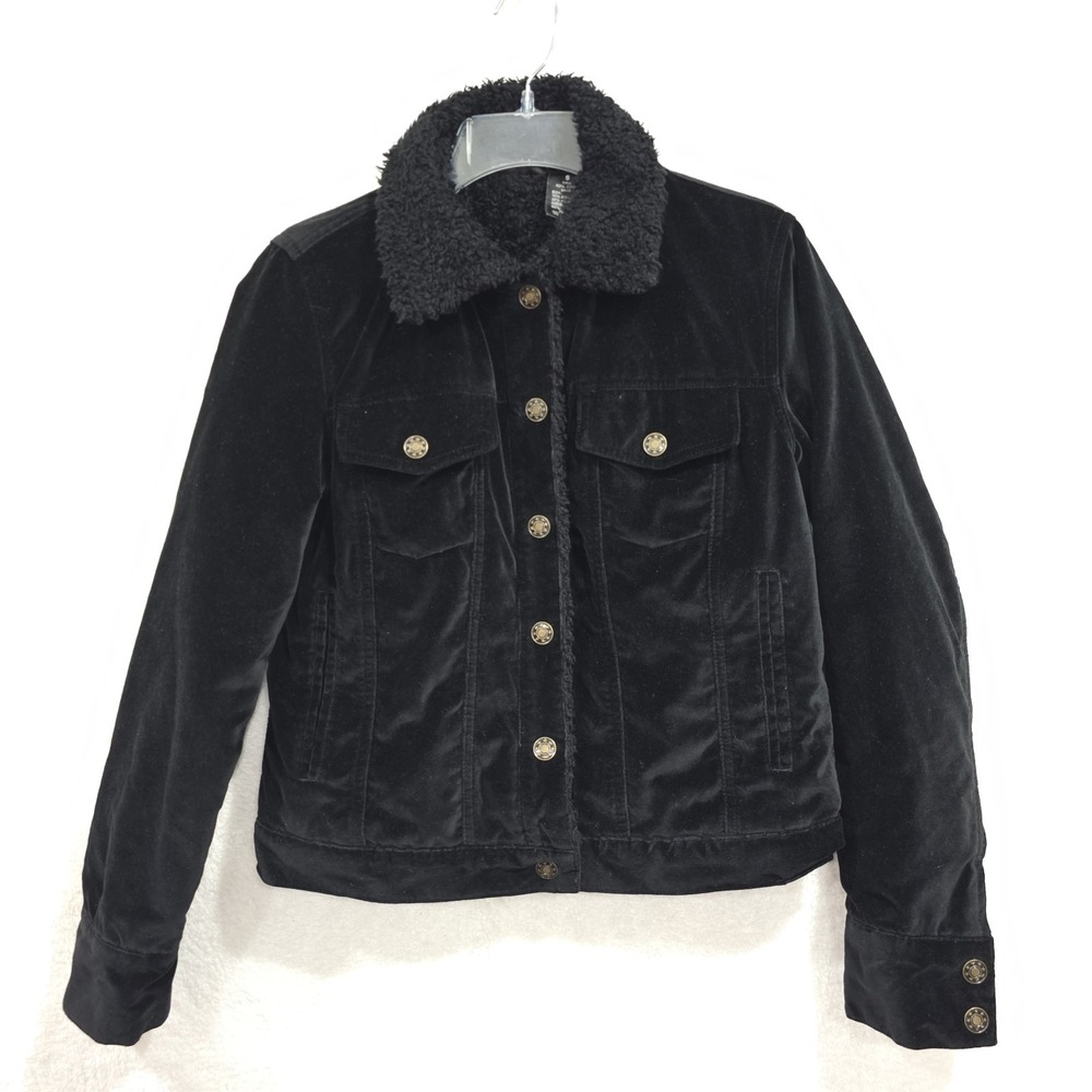 Willi Smith Women's Black Velvet Faux Fur Lined Cotton Bomber Jacket Size Small
